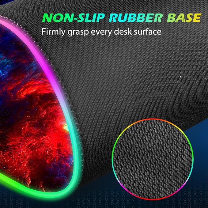ToLuLu RGB Wireless Charging Gaming Mouse Pad, 7.5/10/15W 10 Light Modes LED Mouse Pad Computer Keyboard Mat Mousepad, 800x300x4MM Extended Large Desk Pad Desk Mat for Gamer, Red Blue Galaxy - Image 5