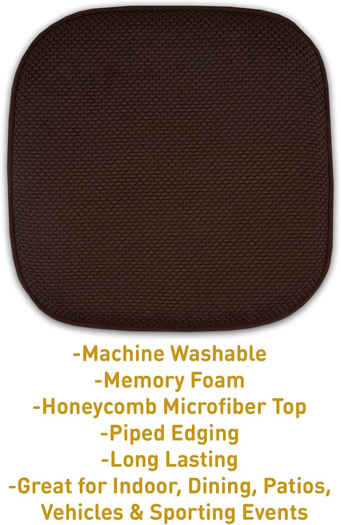 Sweet Home Collection Cushion Memory Foam Chair Pads Honeycomb Nonslip Back Seat Cover 16" x 16" Brown, Pack of 6 - Image 3