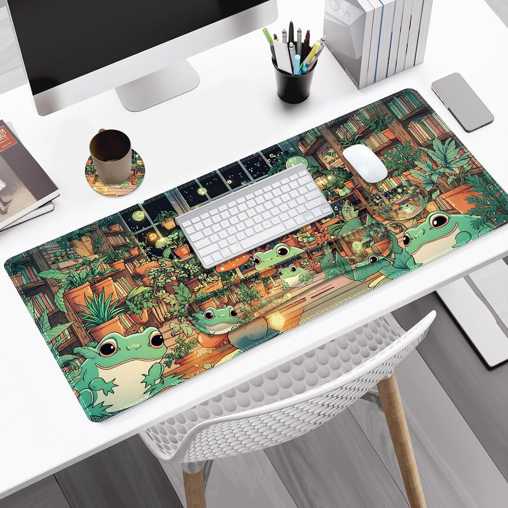 Large Gaming Mouse Pad Set, 4 in 1 Ergonomics Keyboard Desk Mat with Memory Foam Wrist Rest, Computer PC Extended Game Mousepad, Non-Slip Desk Matt Easy Typing Pain Relief I Frog & Mushroom - Image 2
