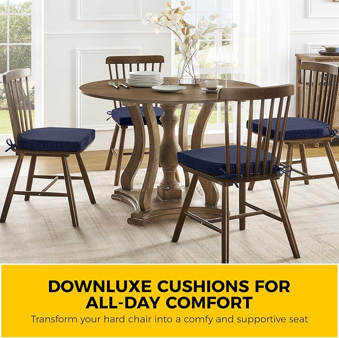 downluxe Indoor Chair Cushions for Dining Chairs, Soft and Comfortable Textured Foam Kitchen Chair Pads with Ties and Non-Slip Backing, 16" x 16" x 2", Navy, 4 Pack - Image 7