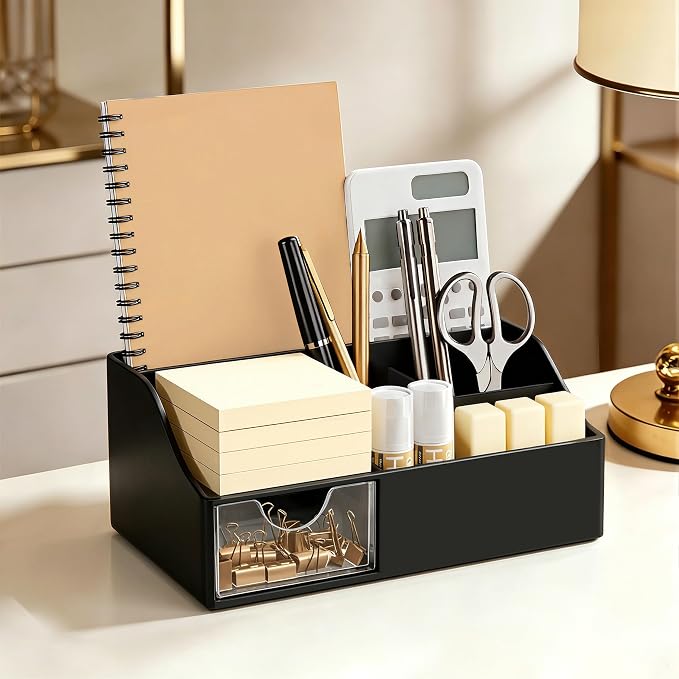 HBlife Acrylic Desk Organizer with Drawer, Pen & Pencil Holder, Multifunctional Desktop Caddy for Office Supply and Organization - Image 6
