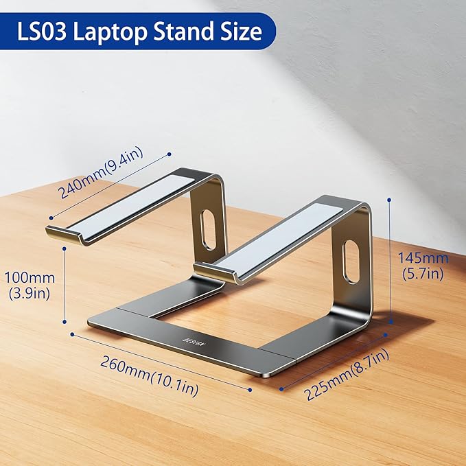 BESIGN LS03 Aluminum Laptop Stand, Ergonomic Detachable Computer Stand, Notebook Holder, Laptop Mount Compatible with Air, Pro, Dell, HP, Lenovo More 10-15.6" Laptops, Gray - Image 4