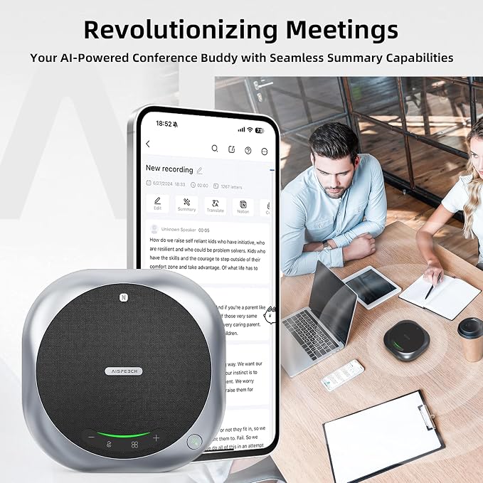6-Mic Conference Speakerphone for Hybrid Meetings, Up to 25 Hours, Black | AI noise reduction, 90° focused pickup, 360° voice pickup, 20 ft range, voice/music modes, Bluetooth, NFC, USB, room coverage - Image 2