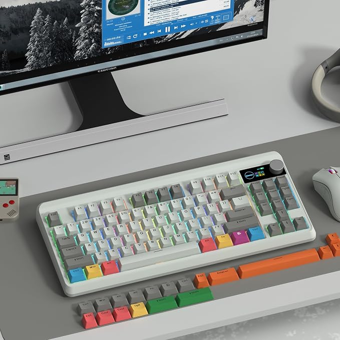 Womier M87 75% Mechanical Keyboard Tri-Mode with TFT Smart Display & Knob | Gasket Mount Wireless Bluetooth/2.4G, Hot-Swappable Linear Switches, PBT Keycaps RGB Gaming Keyboard for Mac & Win (Carbon) - Image 7
