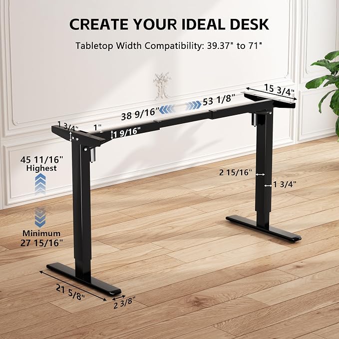 Electric Standing Desk Frame, Dual Motor Base, 39"-71" Fit | Electric standing desk frame with dual motors supports DIY desktops from 39"-71" for flexible sit-stand workstations. - Image 3