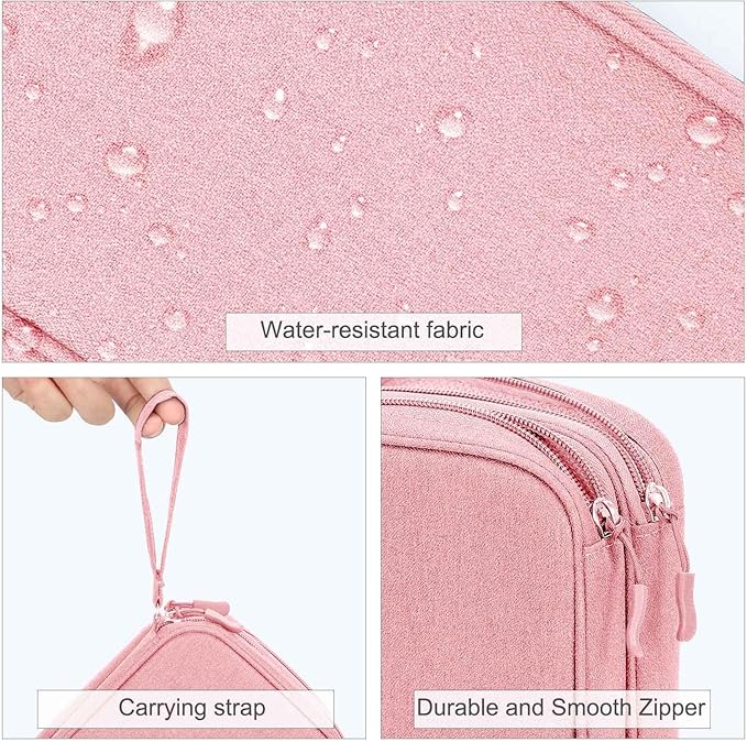 FYY Electronic Organizer, Travel Tech Pouch Bag, Large, Pink | Wrist Strap, Waterproof, Double Layers Portable Electronics Travel Carrying Case for Cord, Charger, Daily Business Trips Use - Image 4