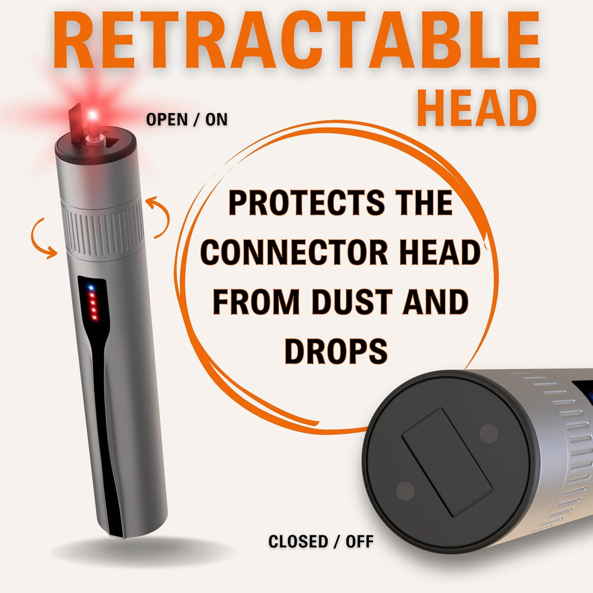 Visual Fault Locator - Rechargeable Red Light VFL Fiber Optic Tool kit - Retractable Head fits SC FC ST - Visible Red Light Source - Network Cable Tester - with Protective Case and LC Adapter - Image 3