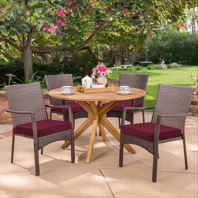 HARBOREST Outdoor Chair Cushions Set of 4, Water Resistant Patio Chair Cushions with Ties, Square Corner Outdoor Seat Cushions for Patio Furniture, 18.5"x16"x3", Burgundy - Image 7