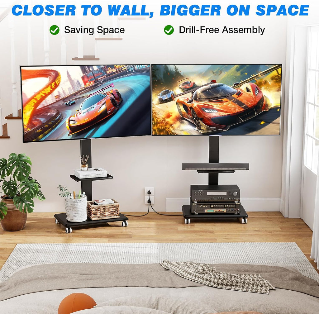 Rfiver Rolling TV Stand 32-75 Inch with Power Outlet and Shelf, Black - Image 9