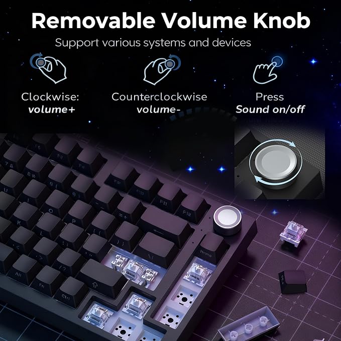 Keymatic Wireless Mechanical Keyboard,75% Hot Swappable Custom Keyboard with Knob,RGB Backlit,Side Printed PBT Keycaps,2.4GHz/USB-C/BT5.0 Mechanical Gaming Keyboards - Image 9