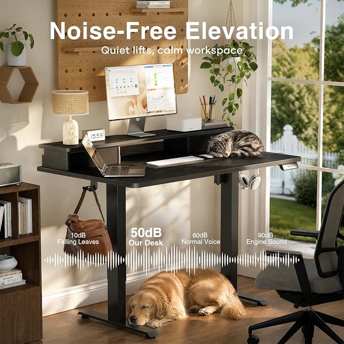 Veken 47x28 in Electric Standing Desk with Drawers, Adjustable Table, Black | Stand up Computer Desk for Home Office, Work & Study, with Storage, 3 Memory Presets, Cable Organizer, Hook, and Quiet Lift. - Image 7