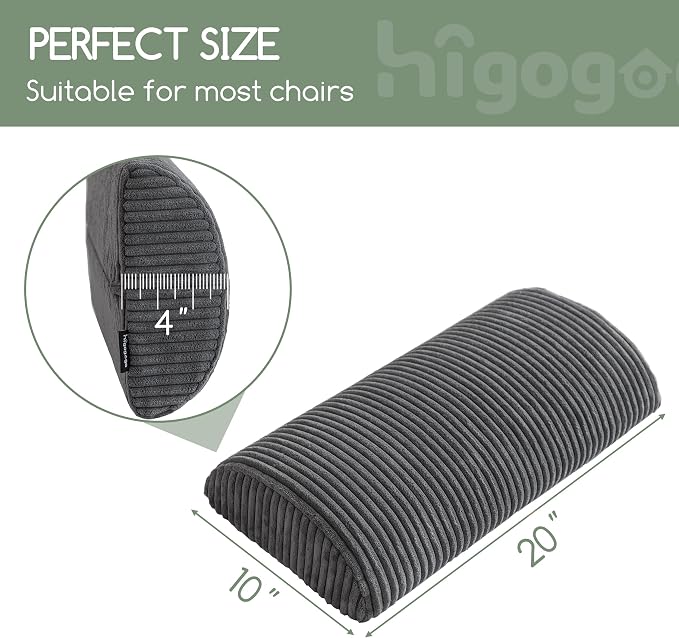 HIGOGOGO Lumbar Support Pillow for Recliner Chair/Accent Chair/Couch, Memory Foam Back Support Cushion for Elderly, Recliner Cushions for Back Rest, Pain Relief, Reading, Washable Cover, Dark Grey - Image 3