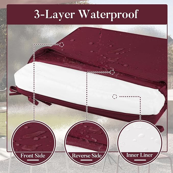 Basic Beyond Outdoor Chair Cushions for Patio Furniture, Waterproof Outdoor Seat Cushions Set of 4 18 x 18, Patio Chair Cushions Set of 4 with Ties and Handle, Burgundy - Image 4