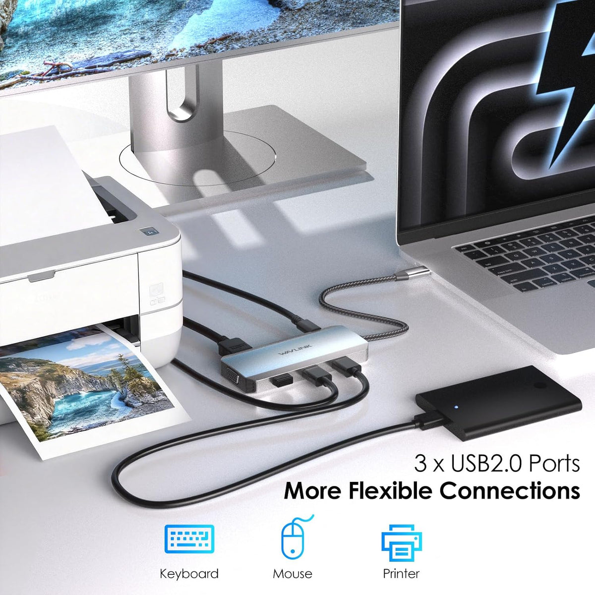 WAVLINK Laptop Docking Station, Quad Monitors, Dual HDMI, DisplayPort, VGA - Image 8