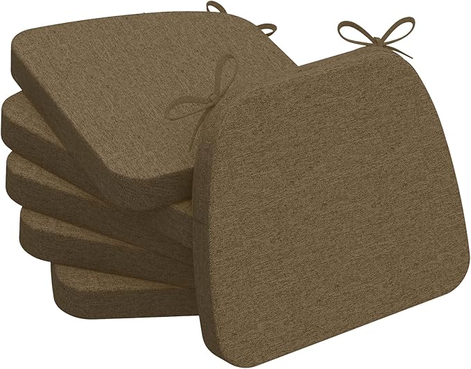 AAAAAcessories D-Shaped Chair Cushions, 2" Thick Dining Chair Pads with Ties and Removable, Machine-Washable Cover, 17" x 16", Set of 6, Taupe by AAAAAcessories