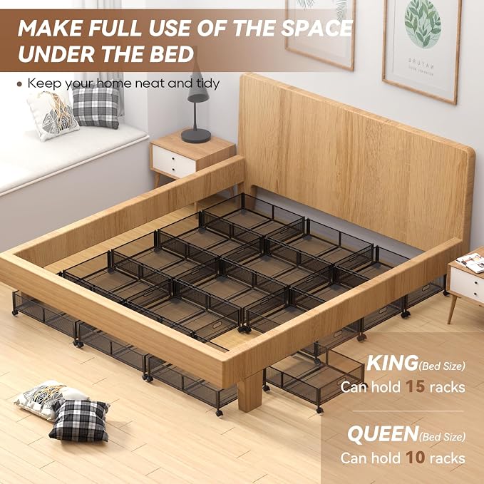 PHINOX Under Bed Storage with Wheels & Handle,Sturdy Metal,2 Pack,Black | Tool-free assembly, glide smoothly, easy reach, foldable, maxmazie low-profile beds, dorm, keep seasonal clothes, shoes fresh - Image 6