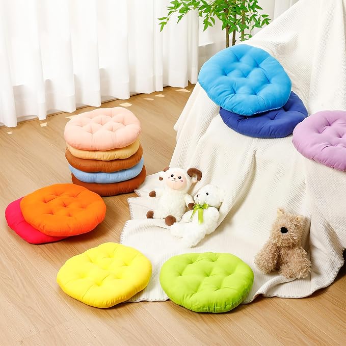Tinideya 24 Pcs Floor Cushions Classroom,Small 11.8 Inch,Colorful | Round Meditation Pillows for Adults Kids, Flexible Seating Nursery Living Room Yoga, Soft Padded Chair Cushion - Image 5