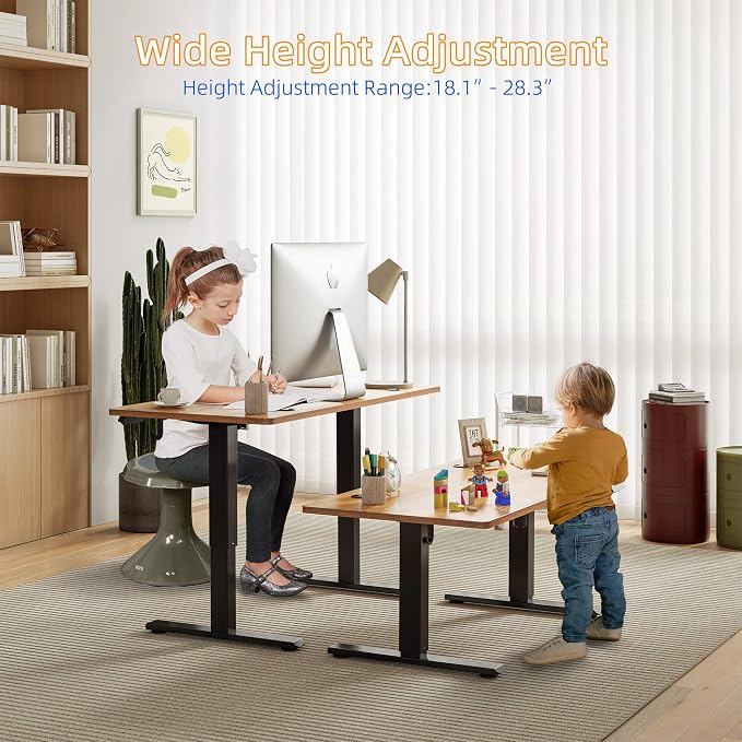YIHAYO Low Height Adjustable Desk, Lifts 18.1-28.3 Inches, Electric Standing Desk for Short People, 40 x 24 Inches Computer Table with Splice Board for Home Office, Rustic Brown - Image 5
