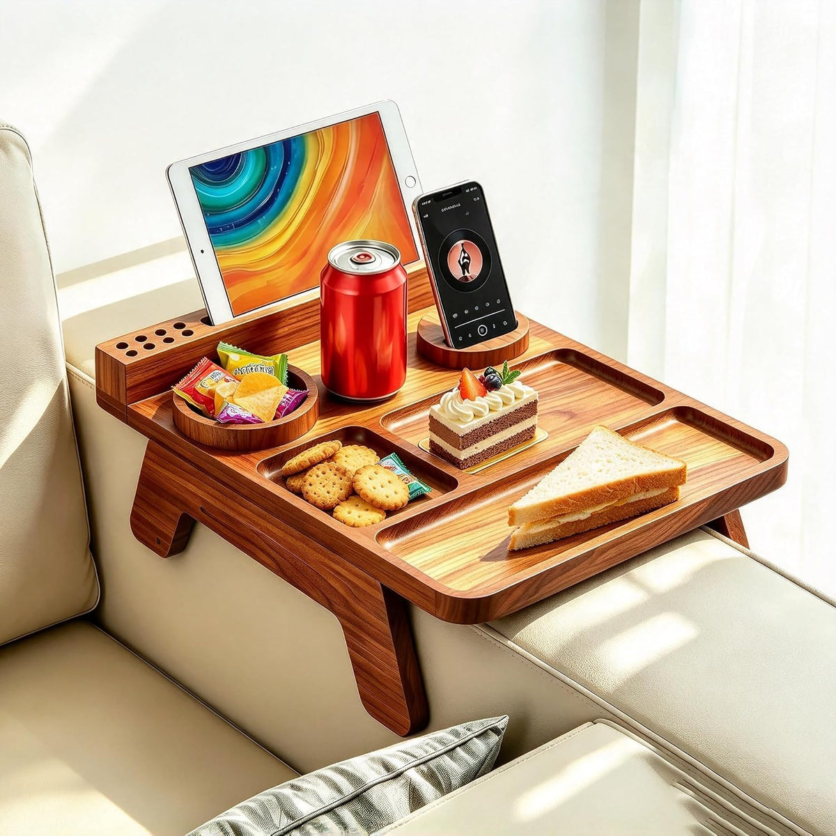 Couch Arm Table with Cup Holder(Carbonization Bamboo) by STS SELECTED
