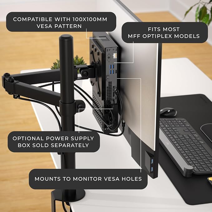 HumanCentric Dual VESA Mount for Dell OptiPlex Micro, Monitor Arm Support | 100x100mm VESA Compatible, Wall Mount & Monitor Arm Support, Power Supply Holder Sold Separately. Part no 101-2110 - Image 4