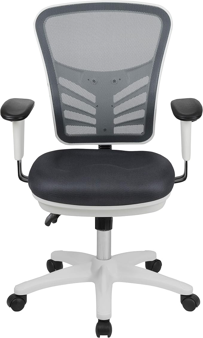 Flash Furniture Mid-Back Dark Gray Mesh Multifunction Executive Swivel Ergonomic Office Chair with Adjustable Arms and White Frame - Image 7