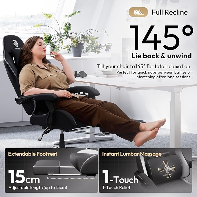 Dowinx Gaming Chair Fabric Big and Tall with Pocket Spring Cushion, Massage Game Chair Cloth with Headrest, Ergonomic Computer Chair with Footrest 350LBS - Image 7