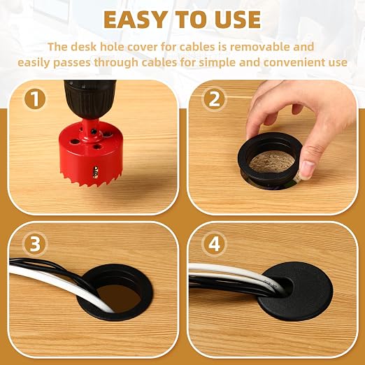 Desk Grommet 1.5 Inch (38 mm) 10 Pieces, Desk Hole Cover for Cables White, ABS Plastic Grommet Hole Cover with Hole Saw for Wires Cables Through The Countertop by XIOGZAXI - Image 4