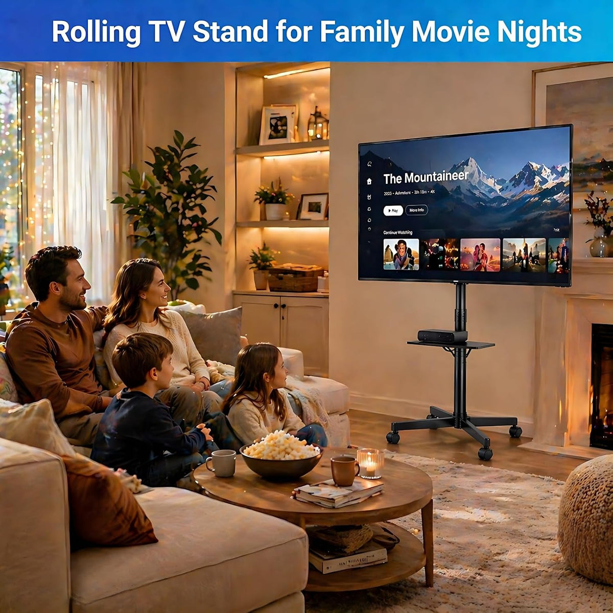Rolling TV Stand for 14-55 Inch TV, Portable Mobile TV Cart on Wheels for Bedroom, Office, Patio and Covered Outdoor Use, Max VESA 400x400mm, Holds 66 lbs. Roll Your TV for Sports Nights, Movie Nights - Image 8