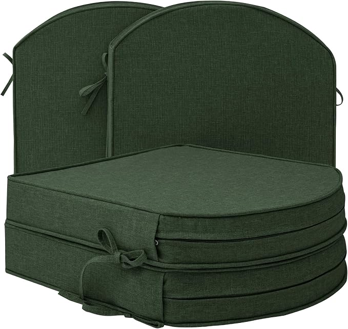 Outdoor Chair Cushions, D Shaped, Set of 4, 18.5 x 16, Olive Green | Fade-Resistant, Water-Resistant, Patio Furniture Seat Chair Pads Replacement, Non-Slip Bottom with Ties, Removable Cover by Unknown