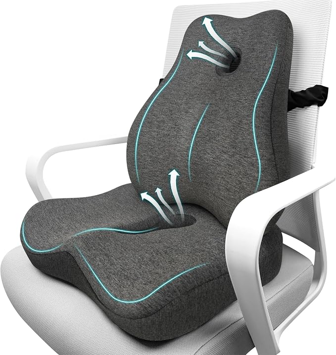 Lumbar Support Pillow & Seat Cushion for Office Chair, Memory Foam Office Chair Cushion for Tailbone Pain Relief and Lower Back Support, Ergonomic Desk Chair Cushion for Gaming, Wheelchair,Home by JIPORIER