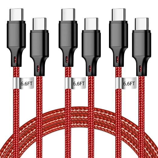 USB C to USB C Cable, 3 Pack 6ft Type C Fast Charger Cord (Red) | Nylon Braided High-Speed Data Transfer Wire for iPhone 17/16/15 Plus/Pro Max iPad Air Ps5 Controller Samsung Galaxy by CUGUNU