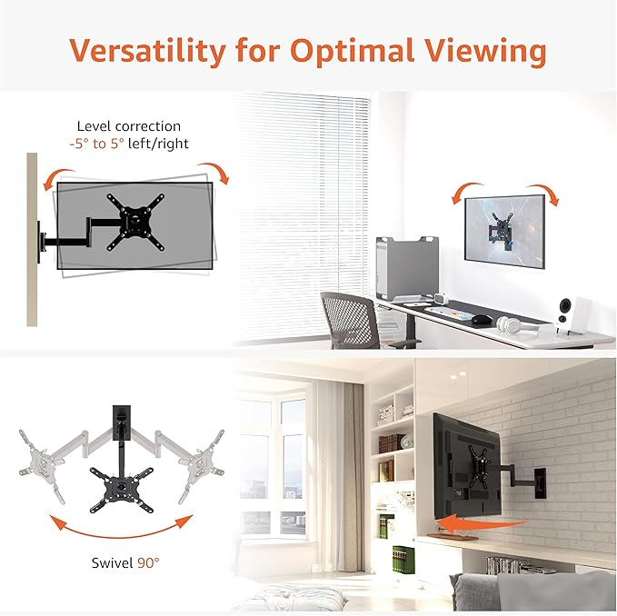 Amazon Basics Full Motion Articulating TV Wall Mount with Tilt Swivel, Extends 16 inches, VESA 200x200, for 12" to 40" TVs, 40 lbs, Black - Image 5