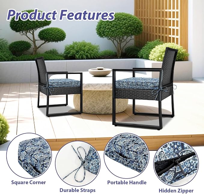 IPYNBAP Outdoor Chair Cushions Set of 4 -Waterproof Outdoor Seat Cushions for Patio Furniture, Patio Chair Cushion with Handle and Ties, Out Door Chair Pads,19x19x3-Square, Green Paisley - Image 6