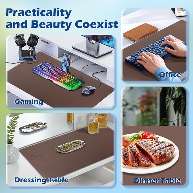 Wireless Charging Desk Mat, Mouse Pad, Brown-L, 36 * 17inch - Image 3