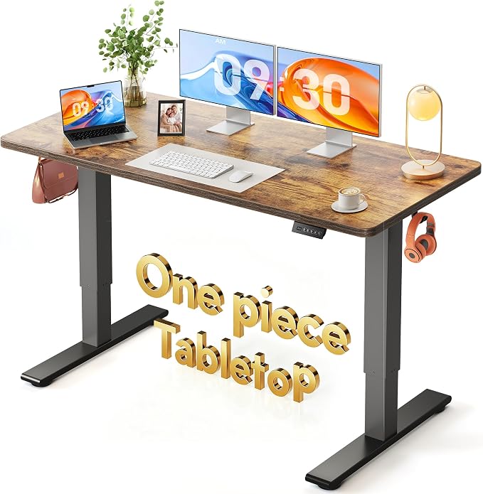 FEZIBO One-Piece Standing Desk, 55"x24" Seamless Tabletop Electric Height Adjustable for Home Office, Study Rooms & Multi-Device Workstations, Rustic Brown by FEZIBO