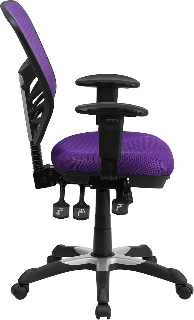 Flash Furniture Mid-Back Purple Mesh Multifunction Executive Swivel Ergonomic Office Chair with Adjustable Arms | Adjustable Armrests, 360° Swivel, Height Adjustable, Commercial Grade - Image 6