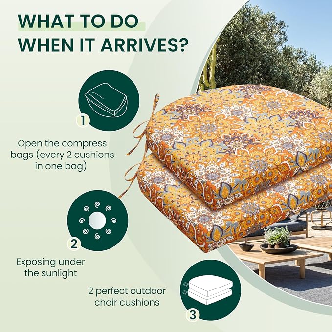HARBOREST Outdoor Chair Cushions Set of 2, Water Resistant Patio Chair Cushions with Ties, Outdoor Seat Cushions for Patio Furniture, 17"x16"x2", Blooming - Image 5