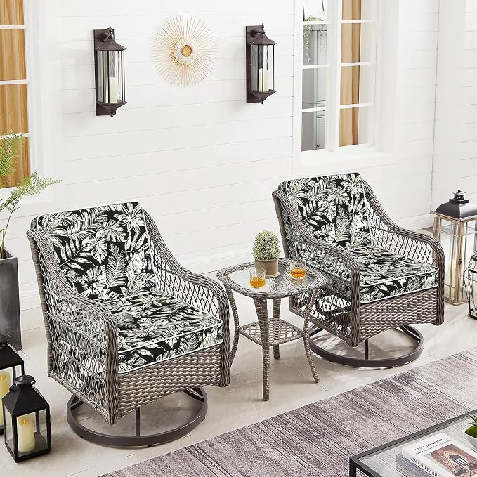 Outdoor Seat Cushions 19 x 19 x 3 Inch, Water Repellent Patio Chair Foam Cushions with Straps, Outdoor Cushions for Patio Furniture Garden Sofa, Set of 2, Tropical Leaf Black - Image 2