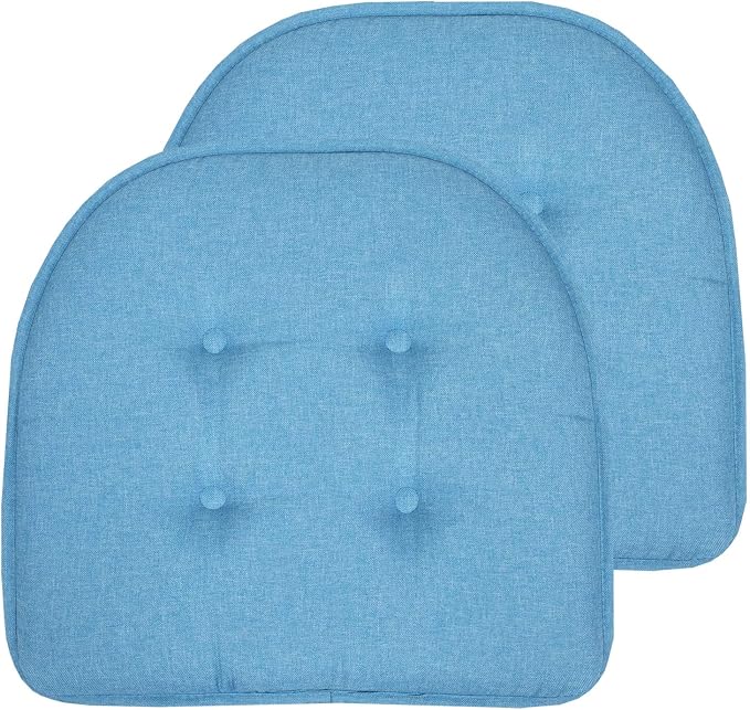 Chair Cushion Memory Foam Pads Tufted Slip Non Skid Rubber Back U-Shaped 17" x 16" Seat Cover, (Pack of 3) by SweetHomeCollection