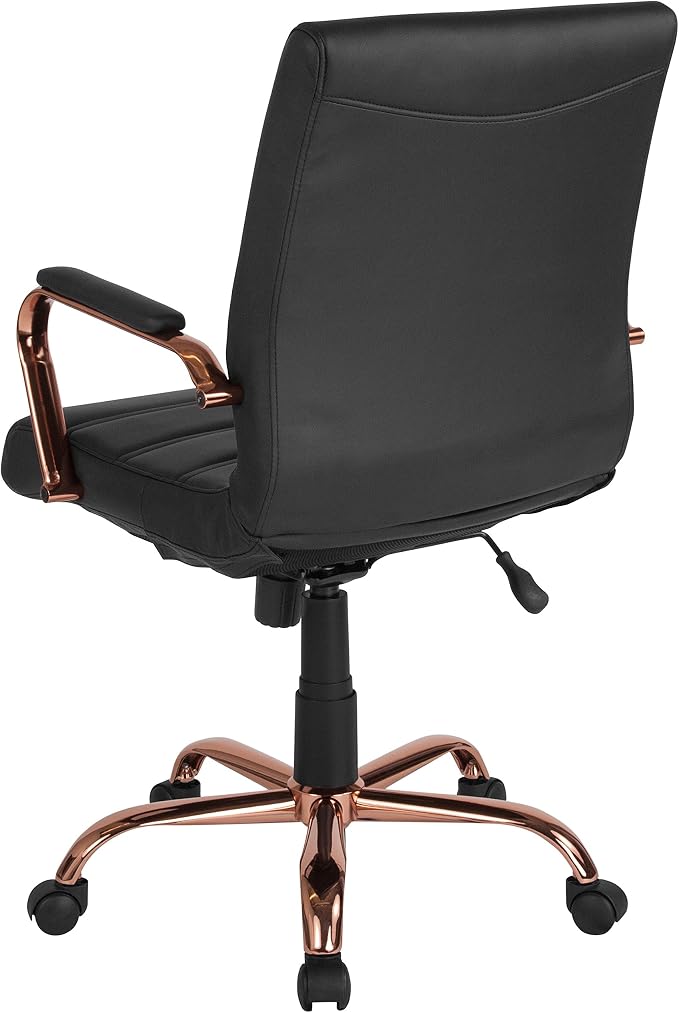 Flash Furniture Mid-Back Black LeatherSoft Executive Swivel Office Chair with Rose Gold Frame and Arms - Image 11