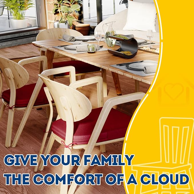 AAAAAcessories D-Shaped Chair Cushions, 2" Thick Dining Chair Pads with Ties and Removable, Machine-Washable Cover, 17" x 16", Set of 4, Wine Red - Image 6