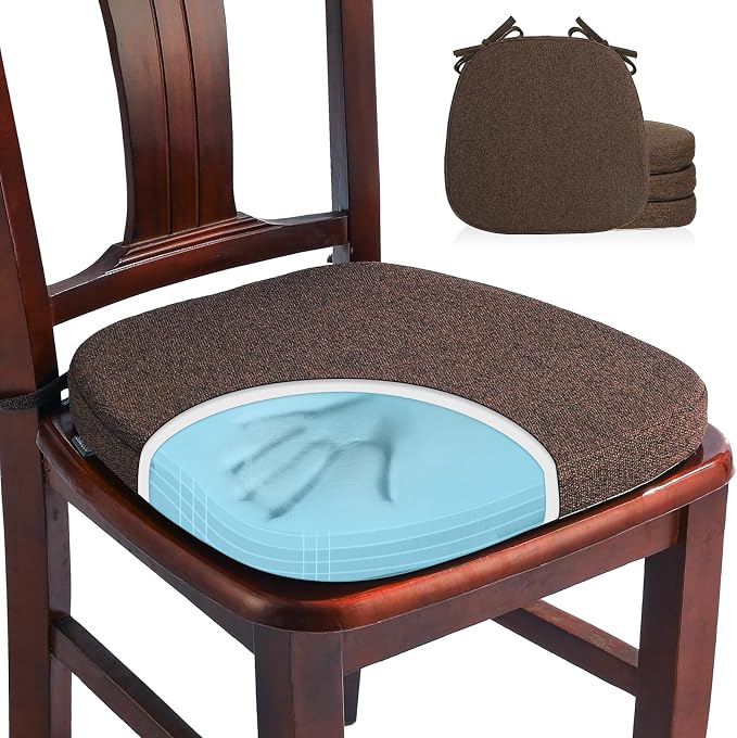 SINOSSO 4 Pack Memory Foam Chair Cushions for Dining Chairs, Friendly Woven Fabric 16" U-Shape Comfortable Kitchen Chair Pads, Removable Slip Resistant Seat Cushions (Set of 4, Dark Brown) by SINOSSO
