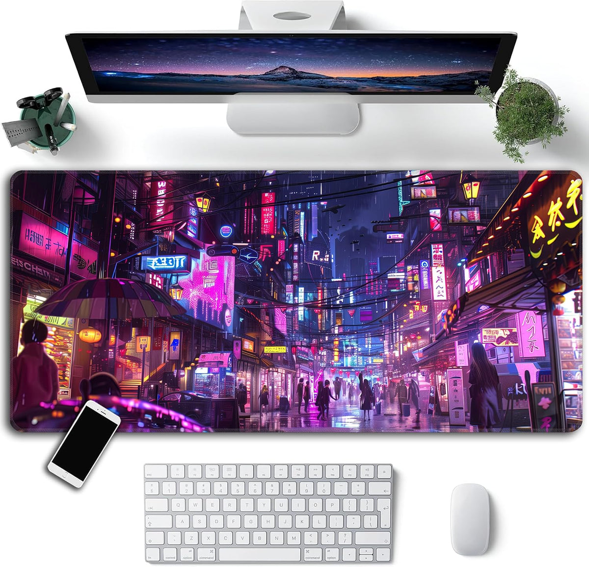 Cyberpunk Mouse Pad,XXL 35.4"x15.7" Big Gaming Mousepad,Japanese Streets Large Extended Mouse Mat,Non-Slip Rubber Base Waterproof with Stitched Edges for Gaming Office Home - Image 2