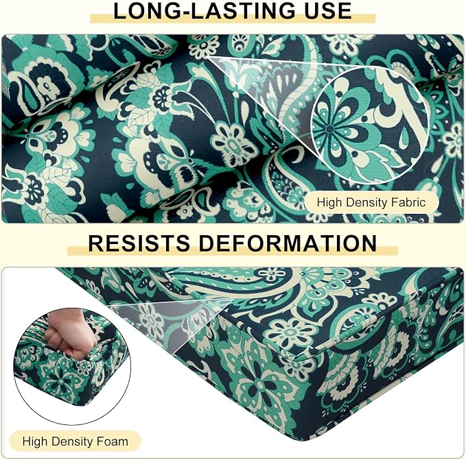 downluxe Outdoor Chair Cushions Set of 4, Waterproof 19" x 19" x 3" Patio Chair Cushion with Non-Slip Ties & Handle, Square Outdoor Cushion for Patio Furniture with Removable Cover, Green Paramecium - Image 4