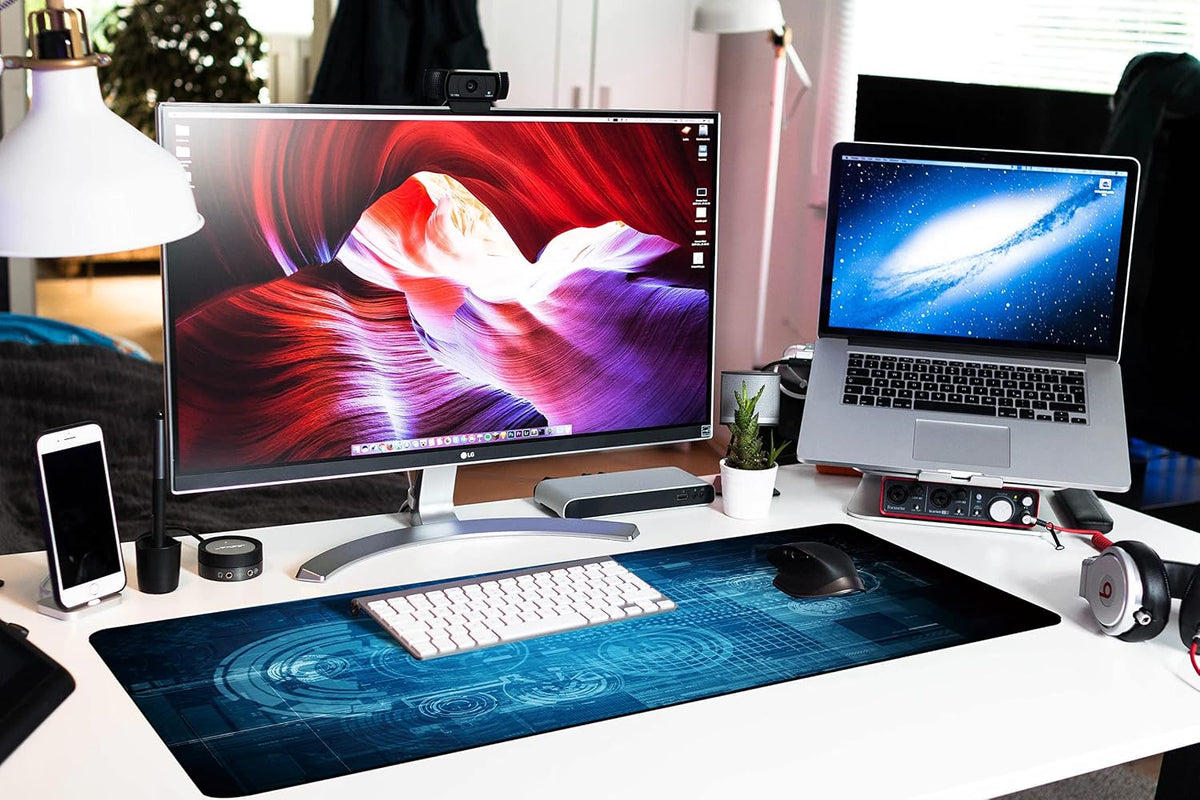Extended Large Gaming Mouse Pad Abstract Blue Futuristic Tech XXL Size Keyboard Mouse Mat Desk Pad with Non Slip Rubber Base Stitched Edges Office Decor for Women Girls Men,35.4 x 15.7inch - Image 5