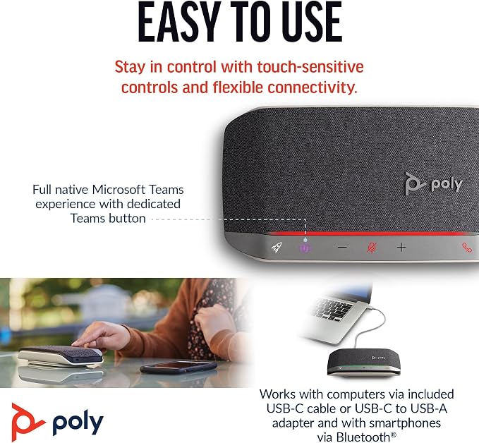Poly Sync 20 USB-C Personal Portable Smart Speakerphone (Plantronics) – Long Battery Life – Noise/Echo Reduction -Works w/Teams (Certified), Zoom, PC, Mac, Mobile – Amazon Exclusive - Image 5