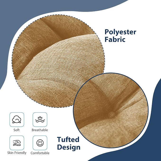 IASEAHK Chair Cushions for Dining Chairs, 15.5" x 15.5" x 4", Khaki | Set of 4, Tufted Foam, Non Slip, With Ties, Machine Washable,Seat Cushions for Indoor&Kitchen&Dining Room - Image 3