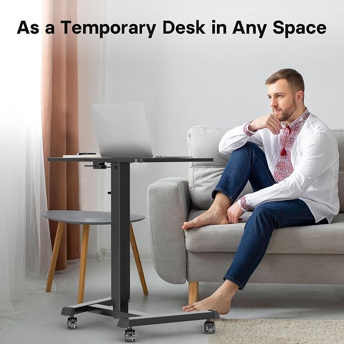 BONTEC Mobile Standing Desk Adjustable Height,Rolling Laptop Cart with Hook | Portable Workstation with Pneumatic Lift, Ergonomic Table with Wheels, Compact Home Office Desk, Black 25.6" x 17.7" - Image 8