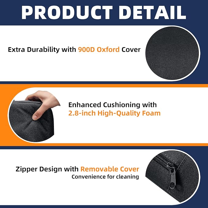 Extra Thick Stadium Seat Cushion - Bleacher Seat Cushion, Stadium Cushion | Waterproof, 2.8" Bleacher Cushions for Adults, Lightweight Stadium Seat Pad, 2-Pack Black Portable Seat Cushion with Handle - Image 8