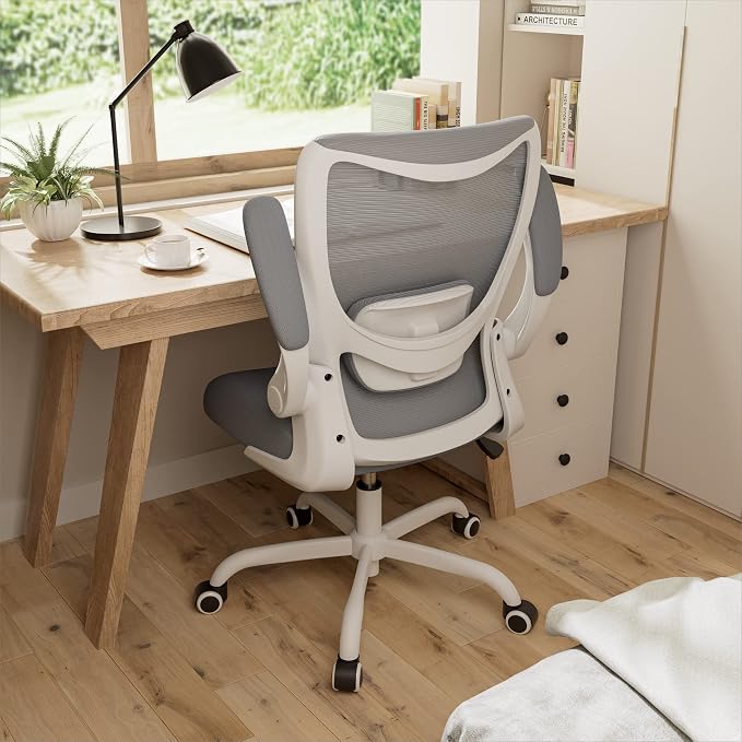 Office Chair, Ergonomic Desk Chair with Adjustable Lumbar Support and Flip up Armrest, Breathable Mesh Computer Chair for Home Office, Gray - Image 7